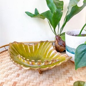 Vintage Atomic Ceramic Ashtray Avocado Green